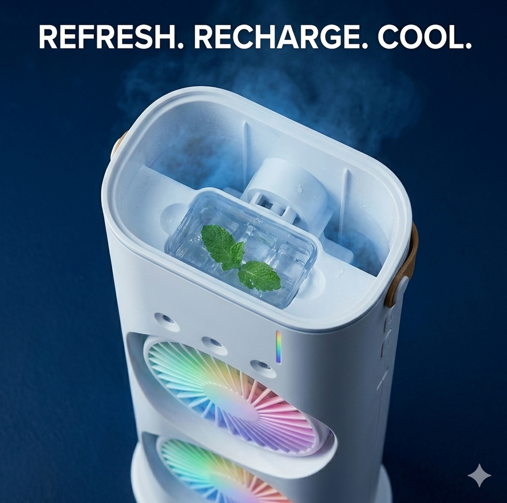 Mezzo Mini Air Cooler with Mist & LED ❄️💡 | Portable Cooling Fan