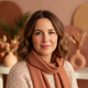 A smiling woman in her late 30s with glowing, healthy skin, conveying satisfaction and trust.